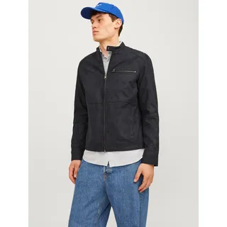 Bikerjacke JACK & JONES "JJEDYLAN mit wasserabweisender Funktion", Herren, Gr. L, schwarz (jet schwarz), Web, Obermaterial: 100% Polyester, unifarben, slim fit taillenbedeckt, ohne Ausschnitt, Jacken Bikerjacke, unifarben, modisch, regular fit, Polyester