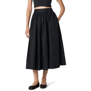 The Drop Arlo Voluminous Cotton Poplin Midi Skirt Midirock, Schwarz, XS