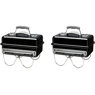 Weber Go-Anywhere Holzkohle Grill, 42 x 26cm Grillfläche, leichter tragbarer BBQ Grill, Tisch-Campinggrill, porzellanemaillierte Schale & Deckel, umklappbare Standfüße - Schwarz (1131004)