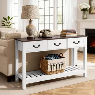 Vevor Konsolentisch 120 x 30 x 80 cm Braun/Weiß