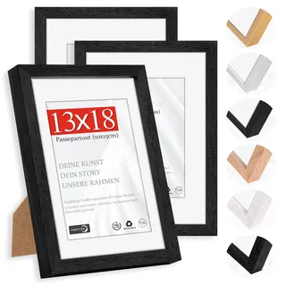 HIMEETIME® 3x Bilderrahmen für 13 x 18 cm Schwarz Natur Holz Dünner Rahmen,Posterrahmen Groß Vintage Collage,Picture Frame 13x18cm,Bilderrahmen mit Folienabdeckung - Wandmontage oder Tischaufsteller