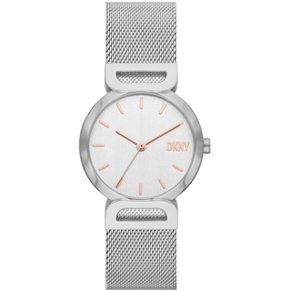 DKNY Downtown D Damenuhr, Dreizeiger Uhrwerk, 34mm Silbernes Edelstahlgehäuse mit Edelstahlarmband, NY6623