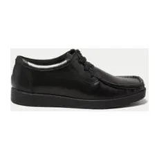 M&S Collection Chaussures enfants en cuir à lacets, idéales pour l'école (du 32 au 43) - Black, Black - 8 L-STD