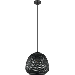 EGLO Pendelleuchte Dembleby 1, 1 flammige Hängelampe Vintage, Boho, Hängeleuchte aus Stahl und Holz in Schwarz, Esstischlampe, Wohnzimmerlampe hängend mit E27 Fassung
