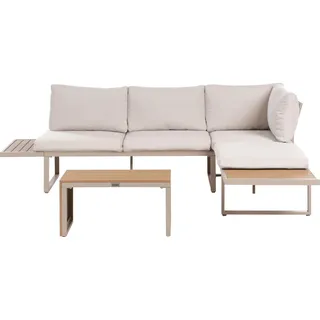 BELIANI Lounge Set Beige Aluminium und Kunstholz 4-Sitzer Garten Ecksofa mit Couchtisch und Auflagen Modern Terrasse Outdoor Garten Sitzgruppe - Beige, Braun, Schwarz