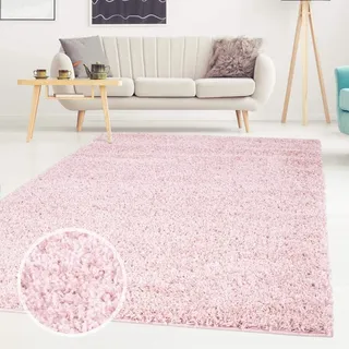 carpet city City ayshaggy Shaggy Teppich Hochflor Langflor Einfarbig Uni Rosa Weich Flauschig Wohnzimmer, Größe: 150 x 150 cm Quadratisch, 150 cm x 150 cm, csha-500-pink-150x150