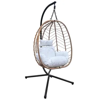 Svita SHELLY Hängesessel mit Gestell klappbar Hängestuhl Hängesitz Hängekorb Natur - Beige, Creme, Weiß