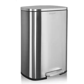 Karat Abfalleimer Edelstahl „Dustin“ mit Absenkautomatik – geruchsdichter Mülleimer mit Fußpedal & Inneneimer, 50 L, Silber - Silber