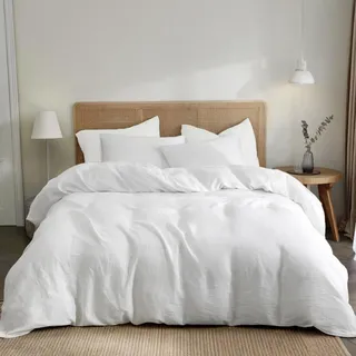 Dreamzie Bettwäsche-Set 155x220 aus Baumwoll-Perkal – Weiß – Bettbezug 155x220 und 2X Kissenbezug 80x80 cm – Oeko-Tex Zertifiziert