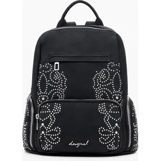 Stilvoller Damen Rucksack: Schwarz mit Nieten & Kontrastdetails - Schwarz