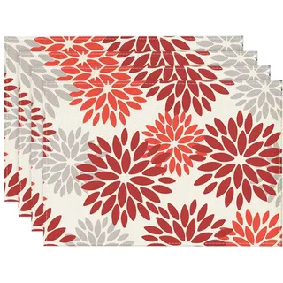 Artoid Mode Blumen Rot Dahlien Herbst Platzsets 4er Set, Weihnachten 30x45cm Urlaub Tischsets Waschbar Platzdeckchen Küche Party Deko