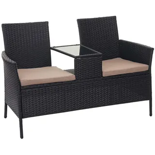 MCW Poly-Rattan Sitzbank MIT Tisch Schwarz, Beige , Kunststoff , 132x84x55 cm , Gartenmöbel, Gartenbänke