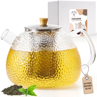 Happy Lemuro Glas Teekanne mit Siebeinsatz - 1,5 Liter - Erhöhte Glasstärke - Teekanne Glas - Teezubereiter für Losen Tee - robuster Teebereiter - Glaskanne Tee - Teegeschirr | Teezubehör