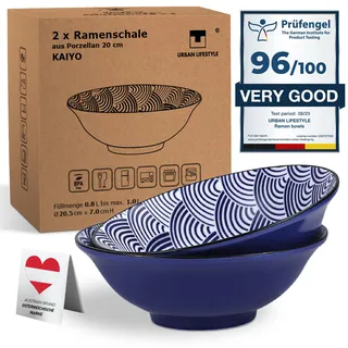 Urban Lifestyle Ramenschale Ramen Schüssel für Ramen 2er Set 20cm Kaiyo” Suppenschale Salatschüssel Pho Suppe Schüssel Bowl Ramen Nudeln Schüssel Schale Müslischalen ramenschalen japanisch