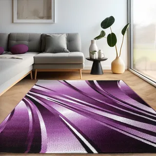 Carpettex Teppich 120x170 cm Lila Abstrakte Wellen Kurzflor Waschbar