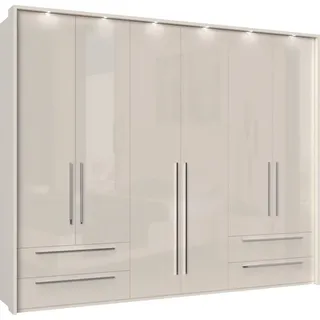 PLACES OF STYLE »Piano, inklusive Rahmen und Beleuchtung, soft-close-Funktion«, (277 oder 322cm breit, 226cm hoch, mit 4 Schubladen), UV lackiert, hochglänzend weiß oder beige, beige hochglanz), B:277cm H:226cm T:60cm, Spanplatte, Schränke,