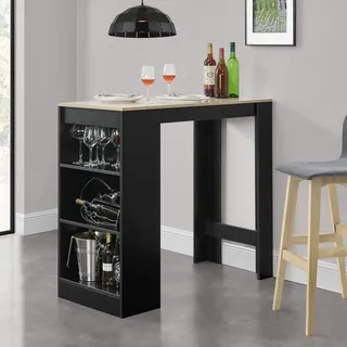 [en.casa] Bartisch Kouvola mit 3 Fächern 110x50x103 cm Schwarz/Eiche-Optik