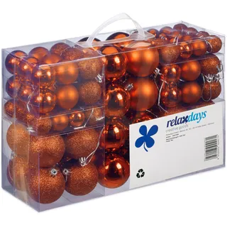 Relaxdays Weihnachtskugeln 100er Set, Weihnachtsdeko, matt, glänzend, glitzernd, Christbaumkugel ∅ 3, 4 & 6 cm, orange