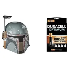 Star Wars E7543 The Black Series Boba Fett Premium elektronischer Helm + Duracell NEU Optimum AAA Micro Alkaline Batterien, 1.5V LR03 MX2400, 4er-Pack