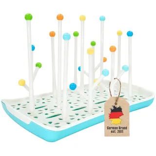 Intirilife Abtropfgitter Babyflaschen weiß-blau-bunt –Trockenständer BPA-frei für Flaschen Sauger Baby Zubehör –Flaschen Abtropfgestell 30x19x20.4 cm – Spülmaschinenfest, zusammensteckbar,platzsparend