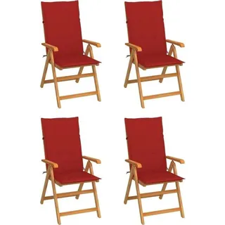 Gartenstühle aus massivem Teakholz mit roten Kissen, 4er Sitzgruppe - Rot