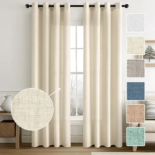 MIULEE Wohnzimmer Vorhänge Gardinen Leinen Ösenvorhang Leinenoptik Vorhang Boho Gardine mit Ösen Semi-transparent Leinenvorhang Curtains 2er Set HxB 245x140 cm,Natur