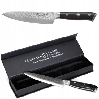 Kohersen - Utility Elegance 5" - Messer - Küchenmesser aus Damaszener Stahl, Holzgriff aus Afrikanischem Ebenholz - Rostfrei - Mehrzweckmesser - 26x2x3cm
