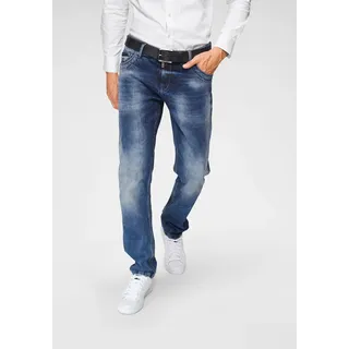 Straight-Jeans CIPO & BAXX "Red Dot", Herren, Gr. 38, Länge 34, blau (blau used), Denim/Jeans, Obermaterial: 98% Baumwolle, 2% Elasthan, Abriebeffekte, normal, Jeans Straight-Jeans