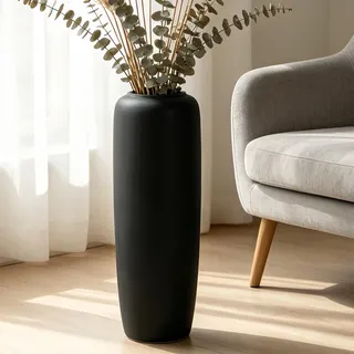 JIDOFUE Schwarze Keramik Vintage Bodenvase, 60cm, Rustikaler Boho Stil für Pampasgras, Blumen oder Dekor, Perfekt für Wohnzimmer, Eingangsbereich oder als Dekoration auf Tischen.