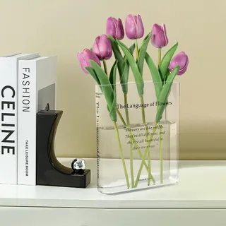 alpharan Buchvase für Blumen, Heimdekoration, künstlerischer und kultureller Geschmack, dekorative Acrylvase für Zuhause und Büro, kreative Geschenke für Buchliebhaber. (Transparent)