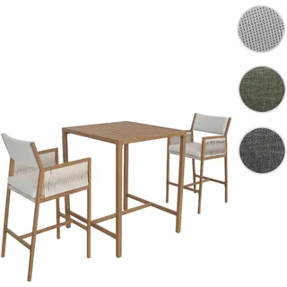 Set Bartisch + 2x Barhocker HWC-Q12, Barstuhl Stehtisch, Polyrattan Olefin (210 g/m2) ~ weiß