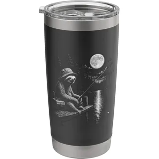 Faultier Angeln unter Vollmond Nacht See Design Doppelwandiger Edelstahl-Thermobecher