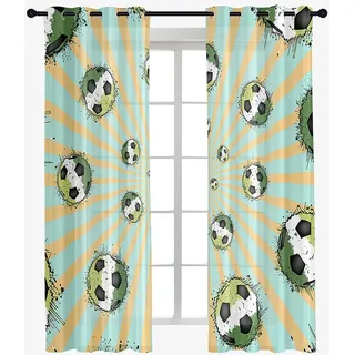 Hixingo Sheer Voile Gardinen Fußball-Druck Vorhänge, 2er Set Vorhang mit Ösen, Mode Halbtransparent Scheibengardinen Wohnzimmer Küchen (107x160cm,Fußball 3)