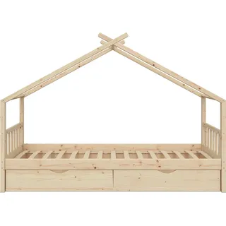 Hausbett Vitalispa Design Naturholz 90x200 cm mit 2 Schubladen, Model 37051 - Braun