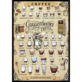 Cafe Poster - 35 Rezepte für Kaffee und Enjoy Coffee - Bild 50 x 70 cm - Für Café, Bar und Pub Service