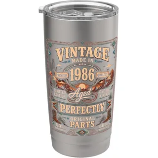 Vintage Made In 1986 Western Birthday Born in 1986 Birthday Doppelwandiger Edelstahl-Thermobecher