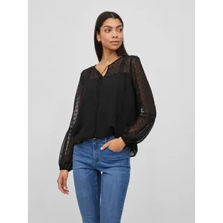 Blusenshirt VILA "VIEDEE L/S TOP - NOOS", Damen, Gr. 44 (XXL), schwarz, Chiffon, Obermaterial: 100% Polyester, unifarben, regular fit normal, Rundhals, Shirts Blusenshirt
