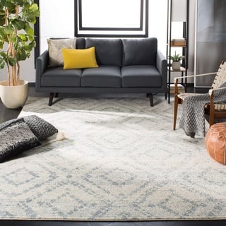 SAFAVIEH Modern Teppich für Wohnzimmer, Esszimmer, Schlafzimmer - Adirondack Collection, Kurzer Flor, Elfenbein und Hellblau, 120 X 120 cm