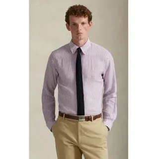 Polo Ralph Lauren für Herren. 710B15594003 Leinenhemd mit fliederfarbenen Custom Fit-Streifen (M), Lässig, Langarm