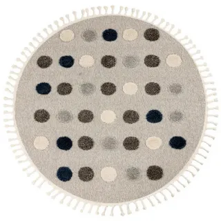 Kayoom Flachwebeteppich , Grau , Textil , Punkte , rund , 133x133 cm , für Fußbodenheizung geeignet, in verschiedenen Größen erhältlich , Teppiche und Böden, Teppiche, Moderne Teppiche