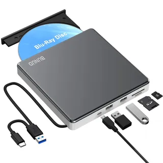 BUNUD Externe Blu Ray CD DVD Laufwerk USB 3.0 Type C Externer CD/DVD Blu-ray Brenner Writer 3D BD Portable Bluray Laufwerk Drive für PC Laptop Windows 11/10 Mac MacBook Pro/Air iMac