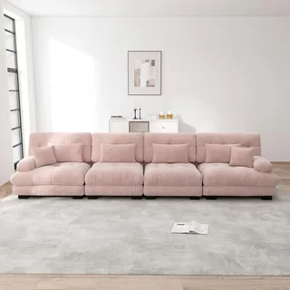 Sweiko 4-Sitzer Modulares Ecksofa mit Tiefensitz, Chenille Schlafsofa Komfortabel Gepolstert für Wohnzimmer, Apartment, Studio, Büro, Chenille Rosa - Rosa