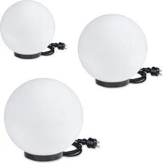 Kugelleuchten 3er Set 15/20/25cm weiß E27 inkl. 3m Anschlußkabel Kugellampe Terrassenleuchte - Weiß