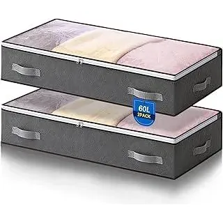 AIOR 3 Stück 60L Unterbettkommode mit Sichtfenster, Faltbare Unterbett-Aufbewahrungstasche Kleideraufbewahrung, Decken Organisator Lagerbehälter, 80x50x15cm