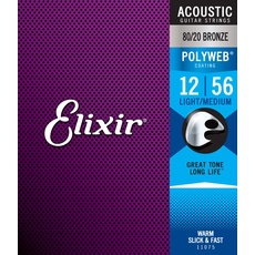Elixir® Saiten 80/20 Bronze Akustik-Gitarrensaiten mit POLYWEB® Beschichtung, Light/Medium (.012-.056)