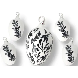 Osterei KREBS GLAS LAUSCHA "Floral, elegantes Design schwarz-weiß, Osterdekoration, Frühling", schwarz-weiß (weiß, schwarz), Glas, Dekofiguren, Osterei, Mundgeblasenes und handbemaltes Glas, Made in Germany