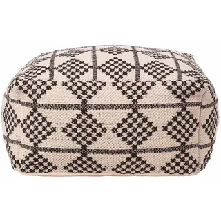 Homescapes Sitzpouf Adana schwarz-creme gemustert, 55/55/30 cm , Schwarz , Textil , Grafikmuster , Quadratisch , 55x30x55 cm , Wohnzimmer, Sessel, Hocker & Hockerbänke, Poufs