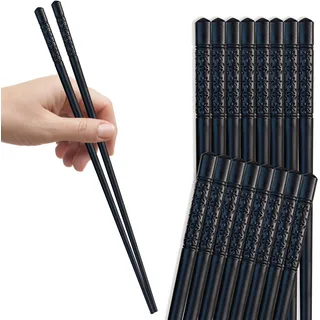 FloraVigo 2 Paar Essstäbchen Set Fiberglas abwaschbar schwarz Sushi-Stäbchen rutschfest Essstäbchen schwarz 24cm Legierung Essstäbchen wiederverwendbar