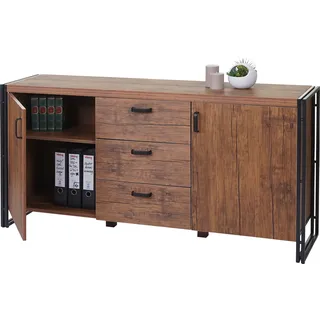 Sideboard HWC-A27, Kommode Schrank, 3D-Struktur 2 Staufächer 80x160x40cm MVG- MDF Metall Wildeiche-Optik - Braun