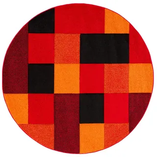 Pergamon Brilliant Karo Designer-Teppich Ø 120 cm Orange/Rot